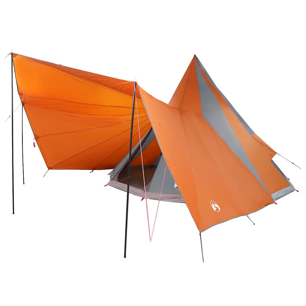 Detail van de grijze en oranje vidaXL Tipi Tent met dak en ingangen.
