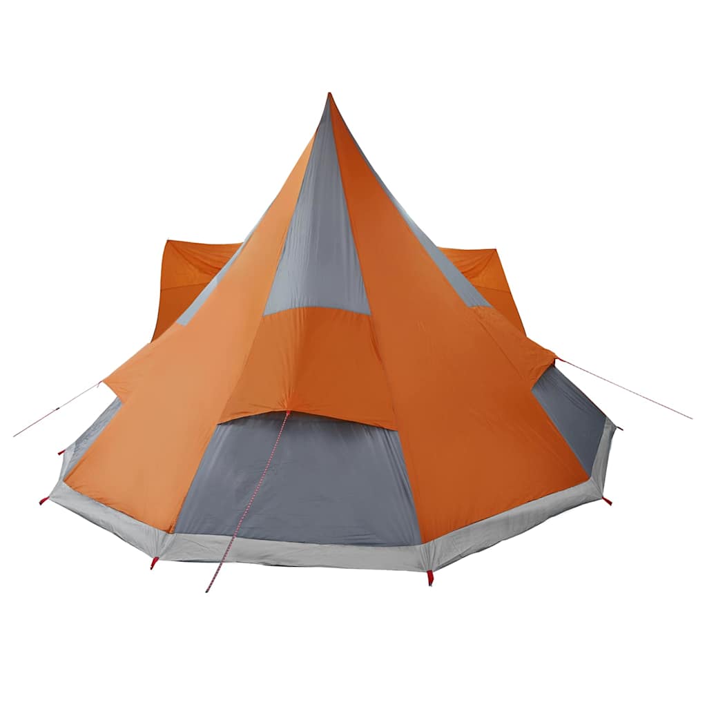 Zijaanzicht van de vidaXL Tipi Tent in grijs en oranje, met scherpe hoeken en stevige constructie.