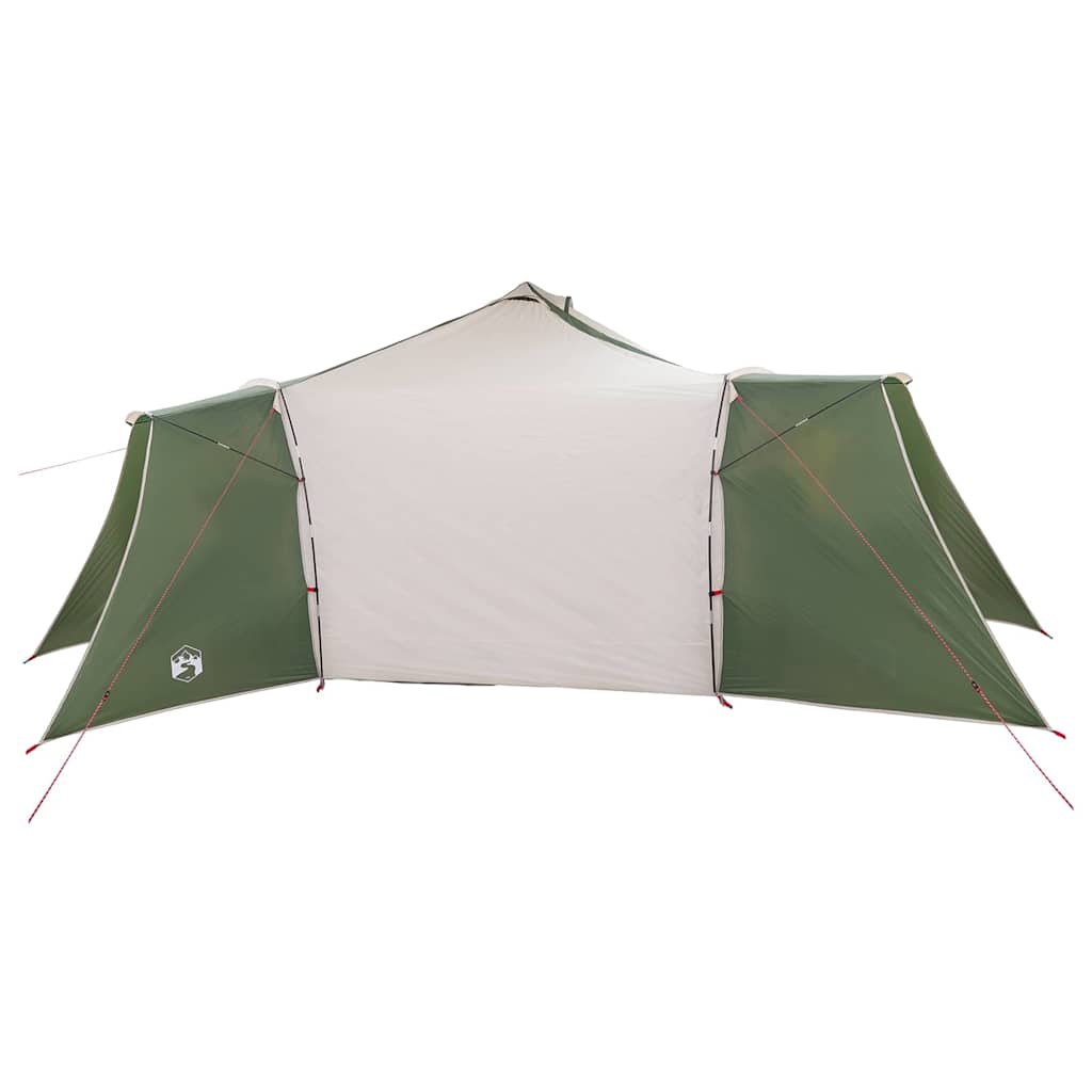 Zijaanzicht van de vidaXL Tipi Tent in groen met vier toegangen.