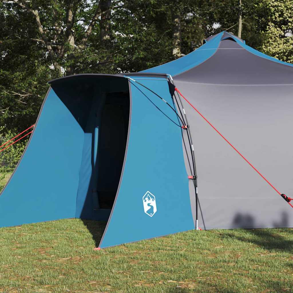Zijaanzicht van de vidaXL Tipi Tent in blauw met een open deur en stevige bevestigingen.