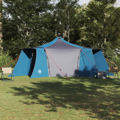 Blauwe vidaXL Tipi Tent met dak en ruime opbergruimte in een groene omgeving.