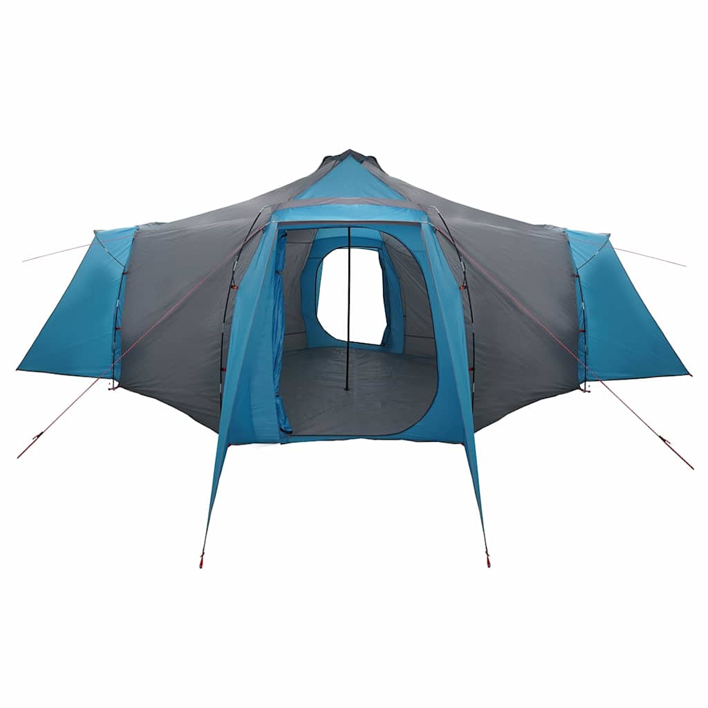 Zijaanzicht van de vidaXL Tipi Tent in blauw met vier toegangsdeuren.
