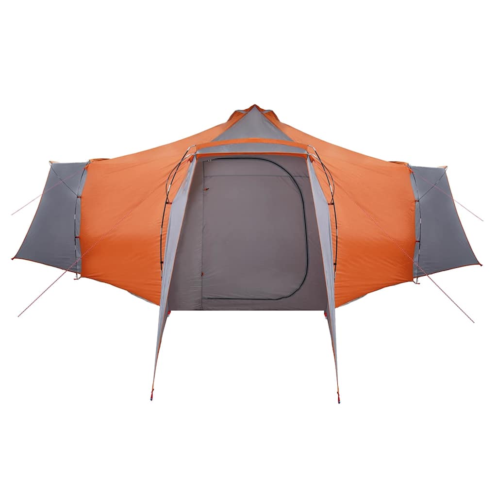 Detail van de vidaXL Tipi Tent met oranje en grijze kleuren, zijaanzicht met open deur.