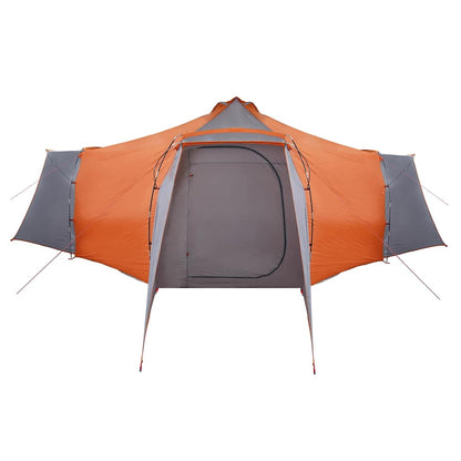 Detail van de vidaXL Tipi Tent met oranje en grijze kleuren, zijaanzicht met open deur.
