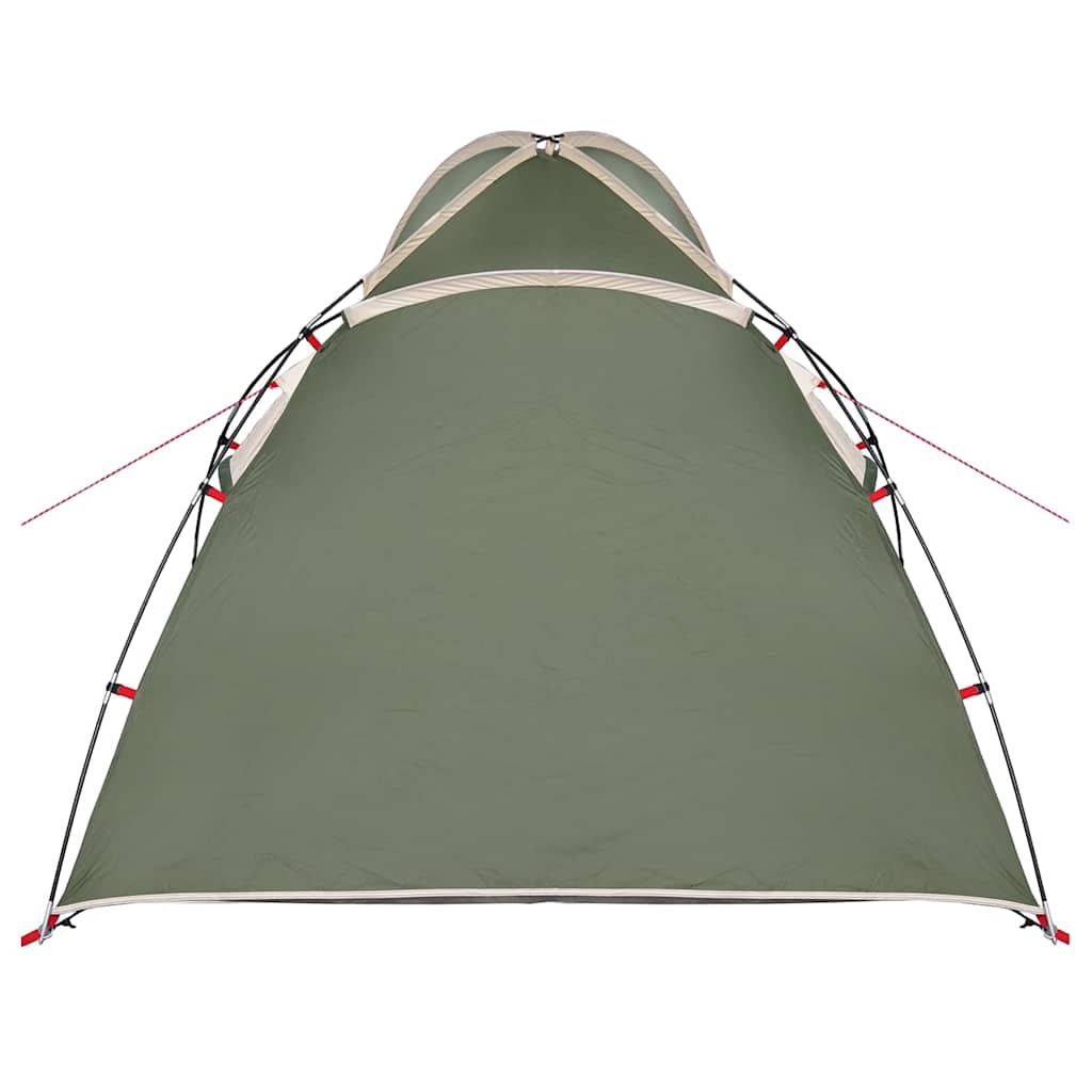 Zijaanzicht van de groene vidaXL huisje tent met dak en stevige stokken.