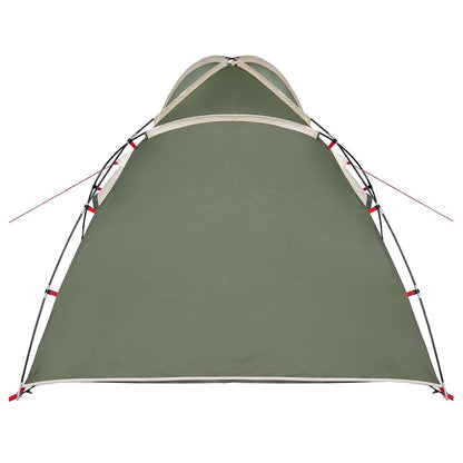 Zijaanzicht van de groene vidaXL huisje tent met dak en stevige stokken.