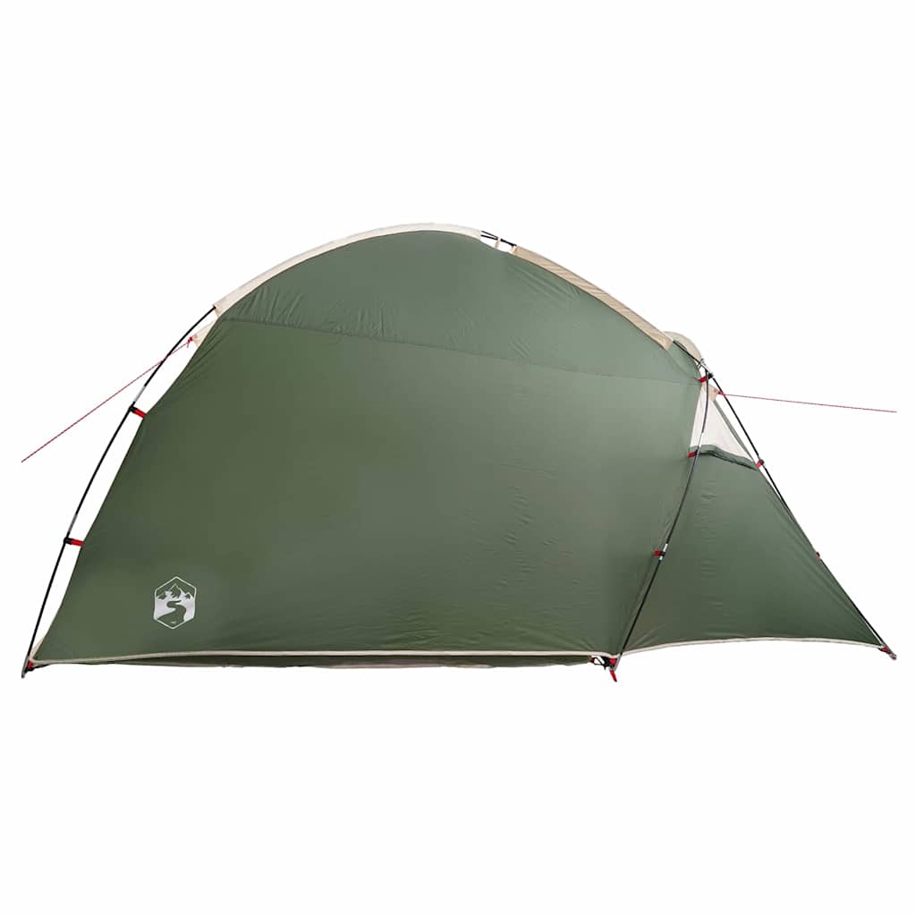 Zijaanzicht van de groene vidaXL huisje tent met dak en winddicht materiaal.