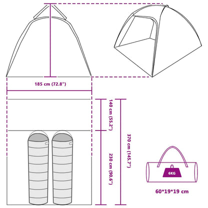 Details van de vidaXL huisje tent met afmetingen en opbergmogelijkheden in groen.