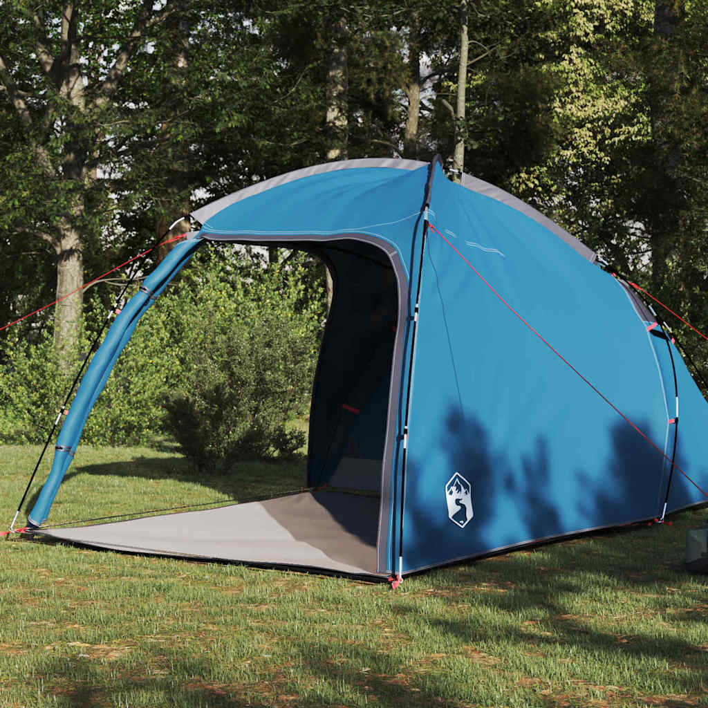 Zijaanzicht van de blauwe vidaXL Huisje Tent met open ingang en ruime vloer.