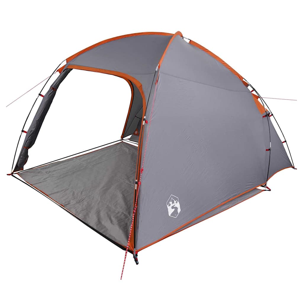 Detail van de vidaXL huisje tent in grijs met oranje randen, zijaanzicht.