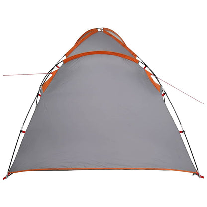 Zijaanzicht van de vidaXL huisje tent in grijs met oranje details.