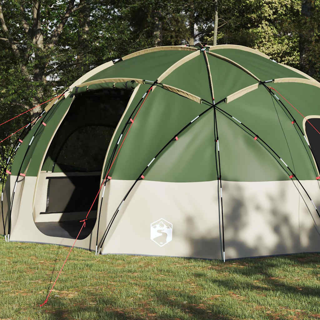 Detail van de groene vidaXL koepeltent met open ingang en stevige constructie.
