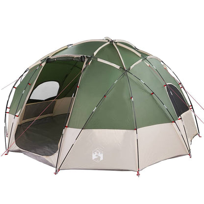 Detail van de vidaXL koepeltent in groen met open zijwand en glasvezelpalen.