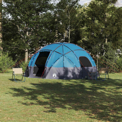 Blauwe vidaXL koepeltent met dak, geplaatst in een groene omgeving.