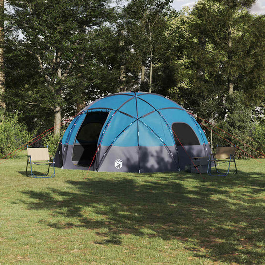 Blauwe vidaXL koepeltent met dak, geplaatst in een groene omgeving.