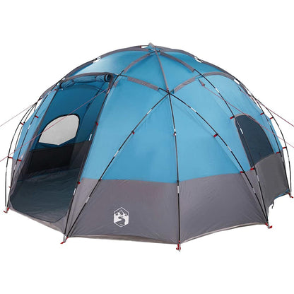 Detail van de vidaXL koepeltent in blauw met grote ingangen en ventilatieroosters.
