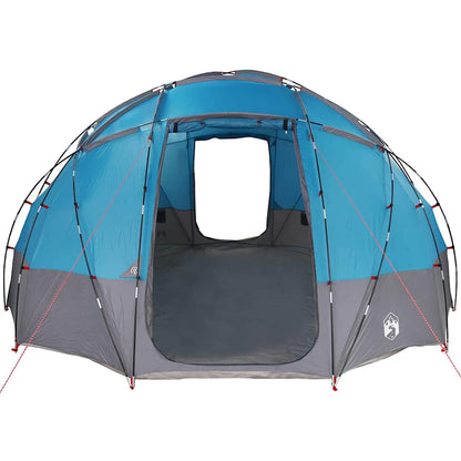 Zijaanzicht van de vidaXL koepeltent in blauw met open ingang en grijze vloer.