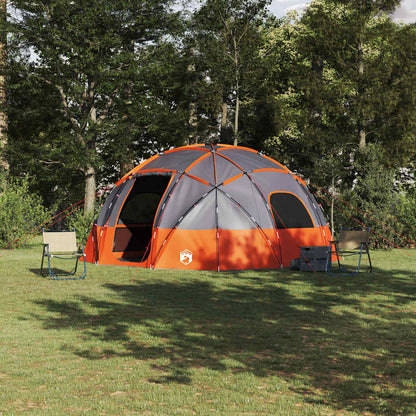 Koepeltent vidaXL in grijs en oranje, ruime opstelling in een groene omgeving.