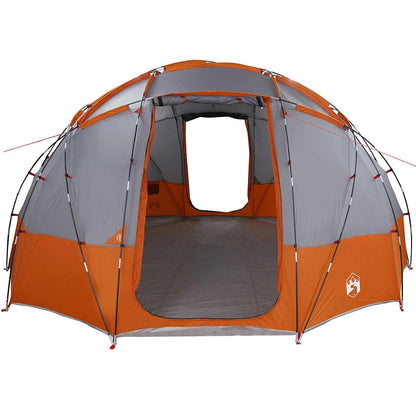 Detail van de vidaXL koepeltent in grijs en oranje, met open ingang en ruime binnenruimte.