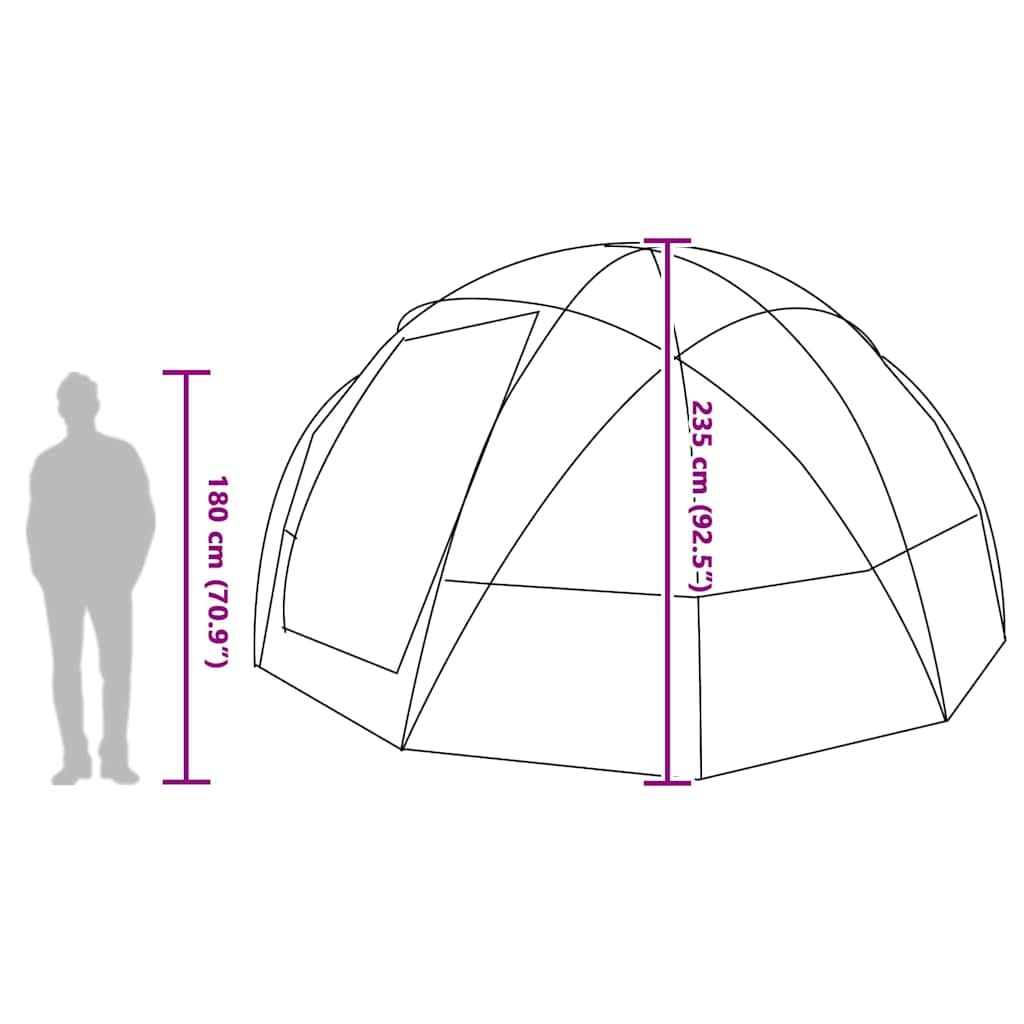 Zijaanzicht van de vidaXL koepeltent met afmetingen en hoogte van 235 cm.