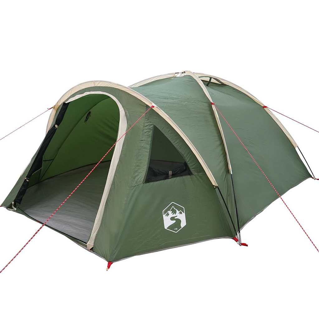 Detail van de vidaXL groene campingtent met open ingang en ventilatierooster.