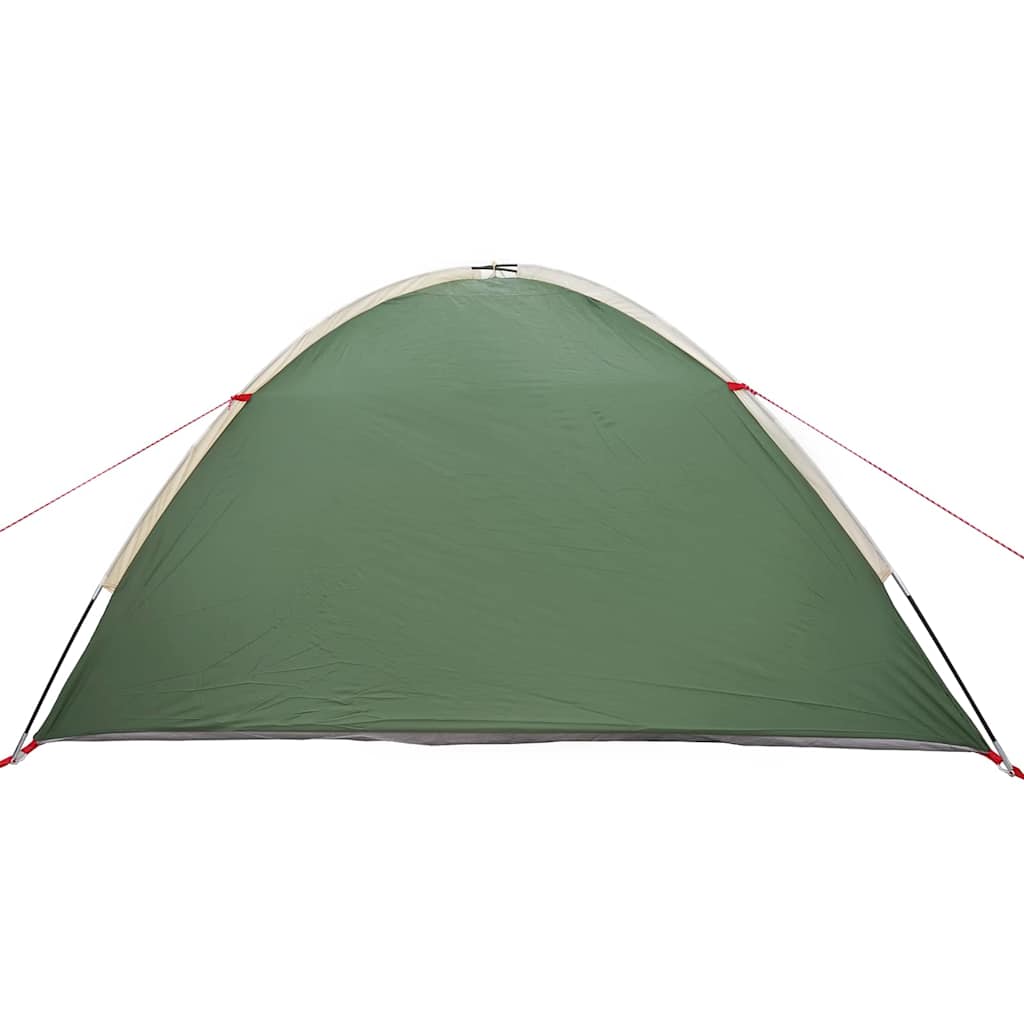 Detail van de groene polyester tent van vidaXL, met een afgeronde bovenkant en bevestigingslijnen.