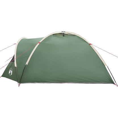 Zijaanzicht van de vidaXL Camping Tent in groen, met gebogen dak en stevige constructie.