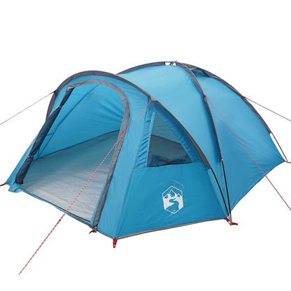 Zijaanzicht van de blauwe vidaXL campingtent met open ingang en stevige constructie.