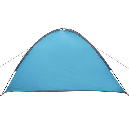 Zijaanzicht van de vidaXL Camping Tent in blauw, met stevige bevestigingslijnen.