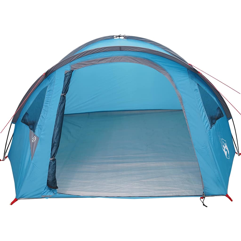 Zijaanzicht van de vidaXL Camping Tent in blauw met open ingang en ruime binnenruimte.