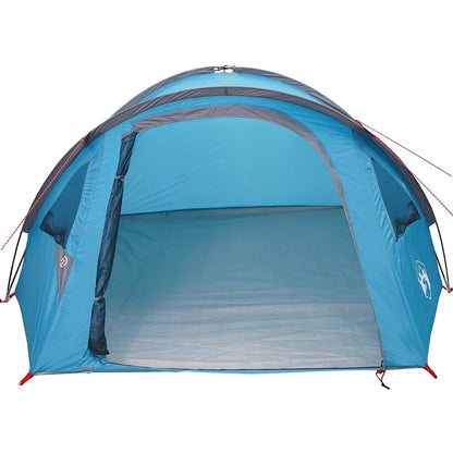 Zijaanzicht van de vidaXL Camping Tent in blauw met open ingang en ruime binnenruimte.