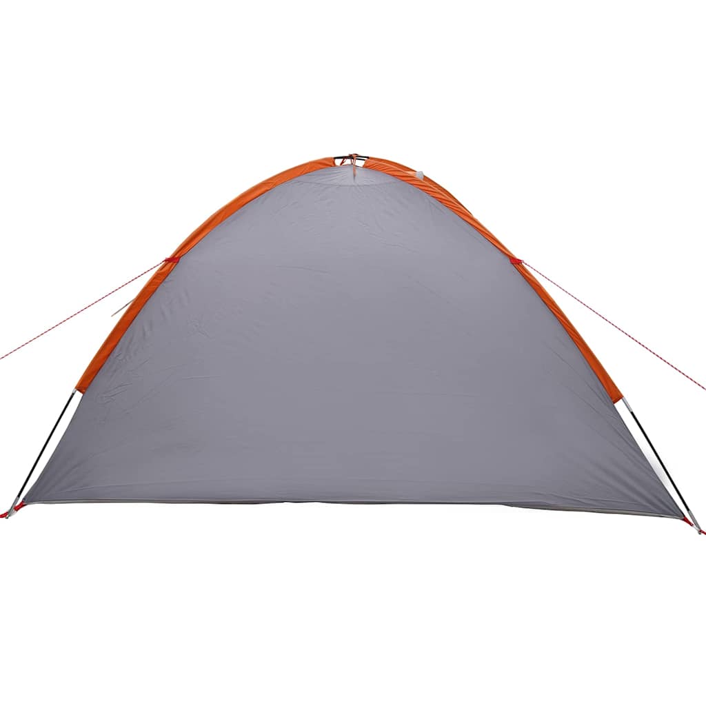 Zijaanzicht van de vidaXL Camping Tent in grijs met oranje details.