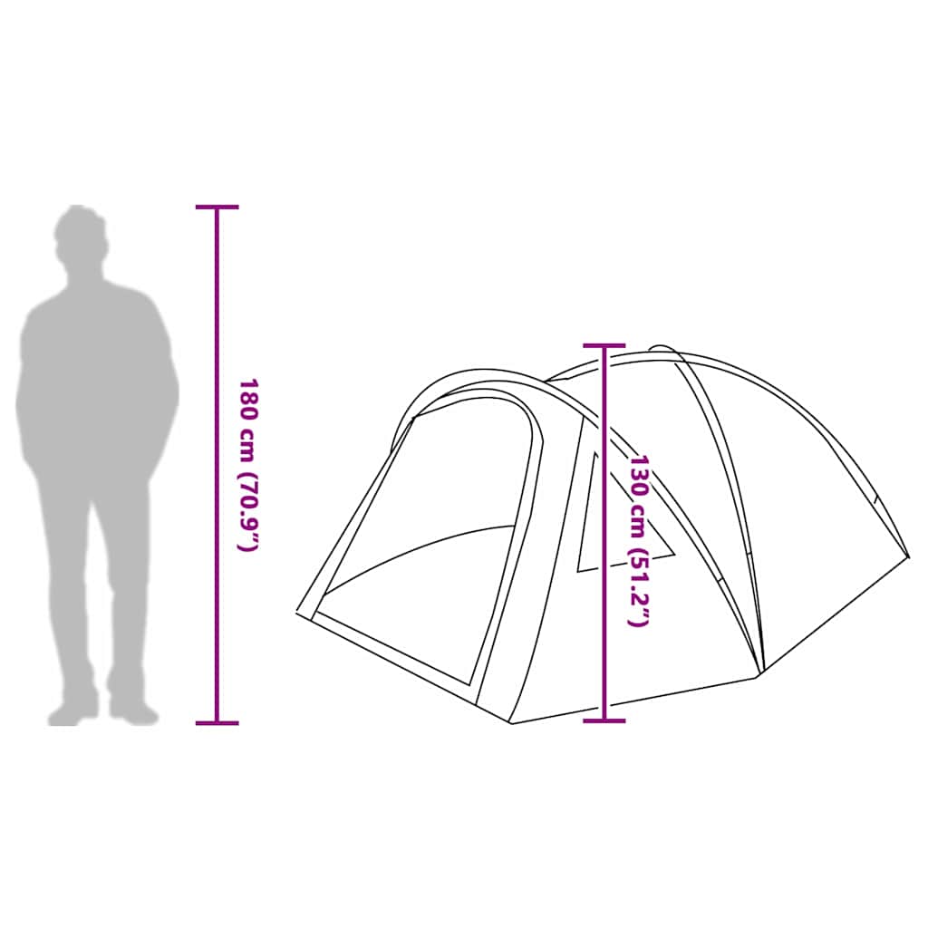 Zijaanzicht van de vidaXL campingtent met afmetingen en hoogte-indicatie voor gebruiksgemak.
