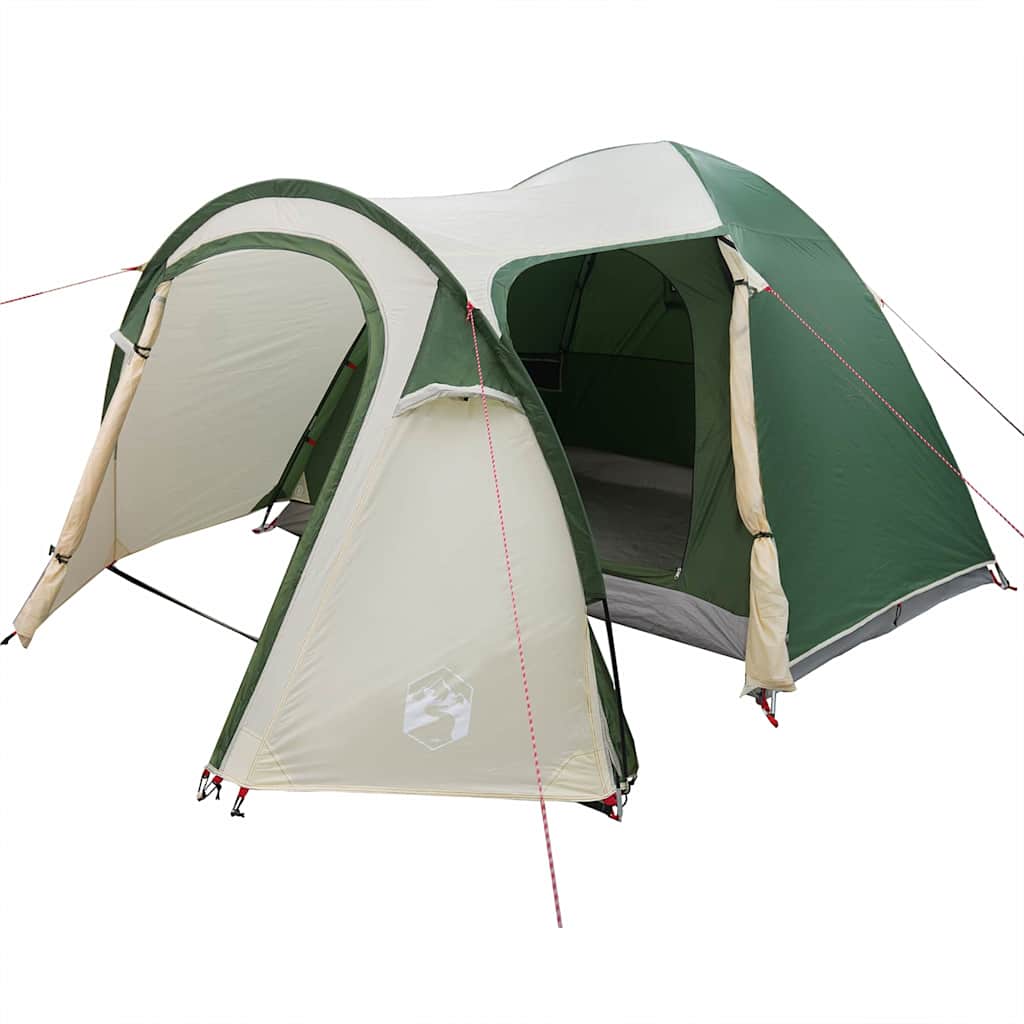 Detail van de vidaXL koepeltent in groen met ingangen en ventilatieroosters.