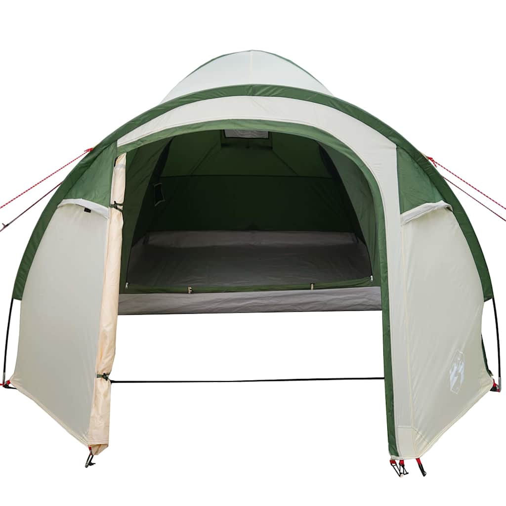 Detail van de vidaXL koepeltent in groen, met open ingang en zicht op de binnenruimte.