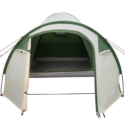 Detail van de vidaXL koepeltent in groen, met open ingang en zicht op de binnenruimte.
