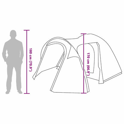 Zijaanzicht van de vidaXL koepeltent met afmetingen en hoogte-informatie.