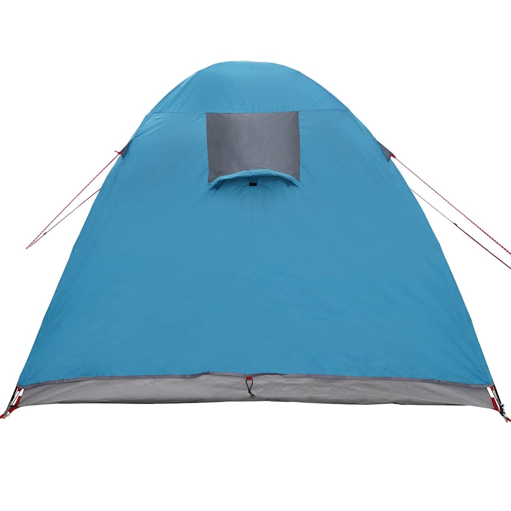 Detail van de blauwe vidaXL koepeltent met ventilatierooster aan de voorkant.