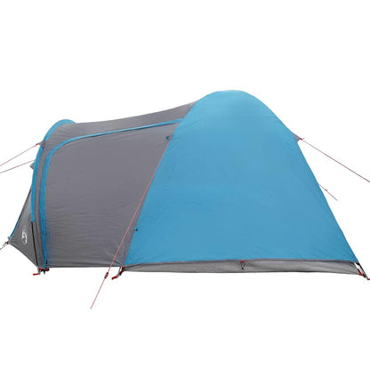 Zijaanzicht van de vidaXL koepeltent in blauw en grijs, met stevige opbouw.