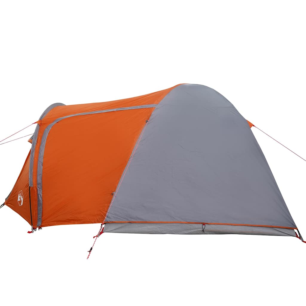 Detail van de grijs-oranje vidaXL koepeltent, zijaanzicht met waterdichte stof.