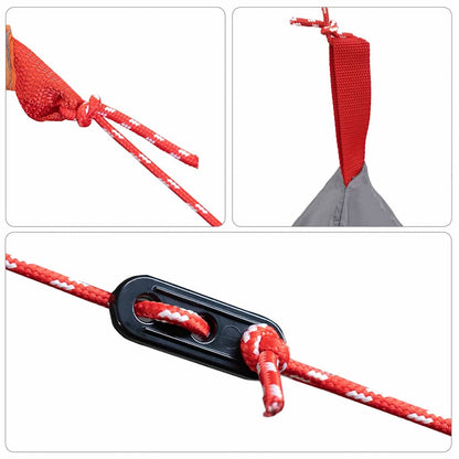 Detail van de bevestiging en koord van de vidaXL binnentent in zwart en rood.