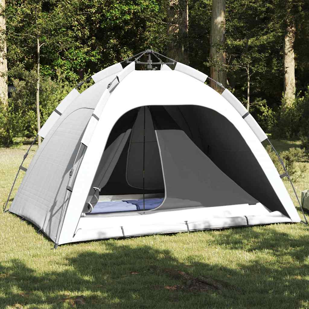 Zwarte vidaXL binnentent van 240 x 160 x 133 cm met gaasdoek, zijaanzicht in de tuin.
