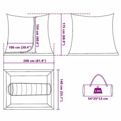 Detail van de afmetingen van de vidaXL binnentent in zwart gaas, met specificaties en opbergtas.