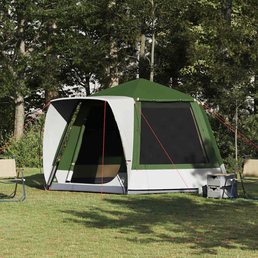 Groene vidaXL Camping Tent Huisje met dak, waterdicht en stevig in een groene omgeving.