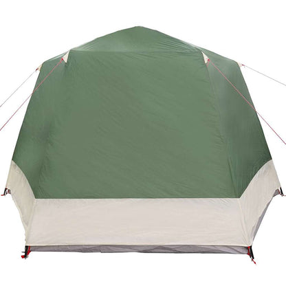 Achteraanzicht van de vidaXL Camping Tent Huisje in groen met een waterdichte afwerking.