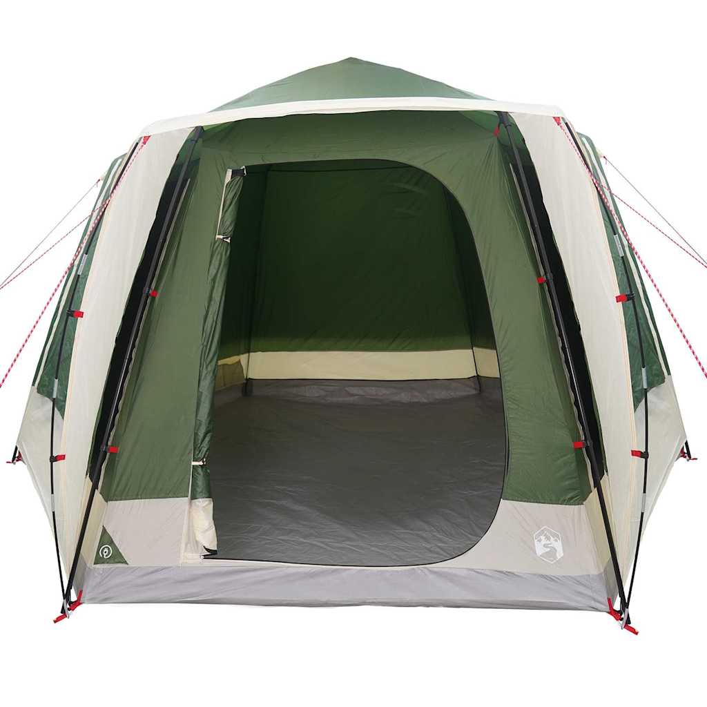 Zijaanzicht van de vidaXL Camping Tent Huisje in groen, met open ingang en ruime binnenruimte.