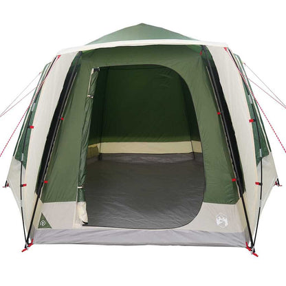 Zijaanzicht van de vidaXL Camping Tent Huisje in groen, met open ingang en ruime binnenruimte.
