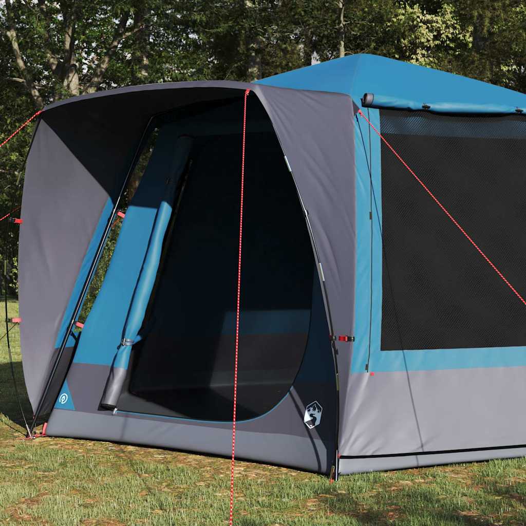 Detail van de vidaXL campingtent met blauw dak en open ingang.