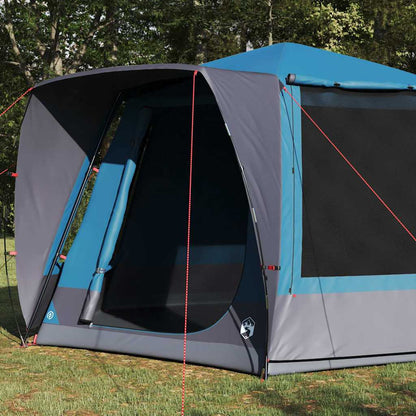 Detail van de vidaXL campingtent met blauw dak en open ingang.