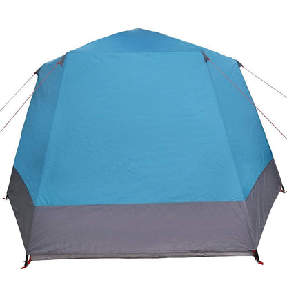 Achteraanzicht van de vidaXL campingtent in blauw met grijze onderrand.